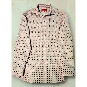 Johnston & Murphy Performance LS  Shirt Sz L Men's Pink/Navy Flip Cuff